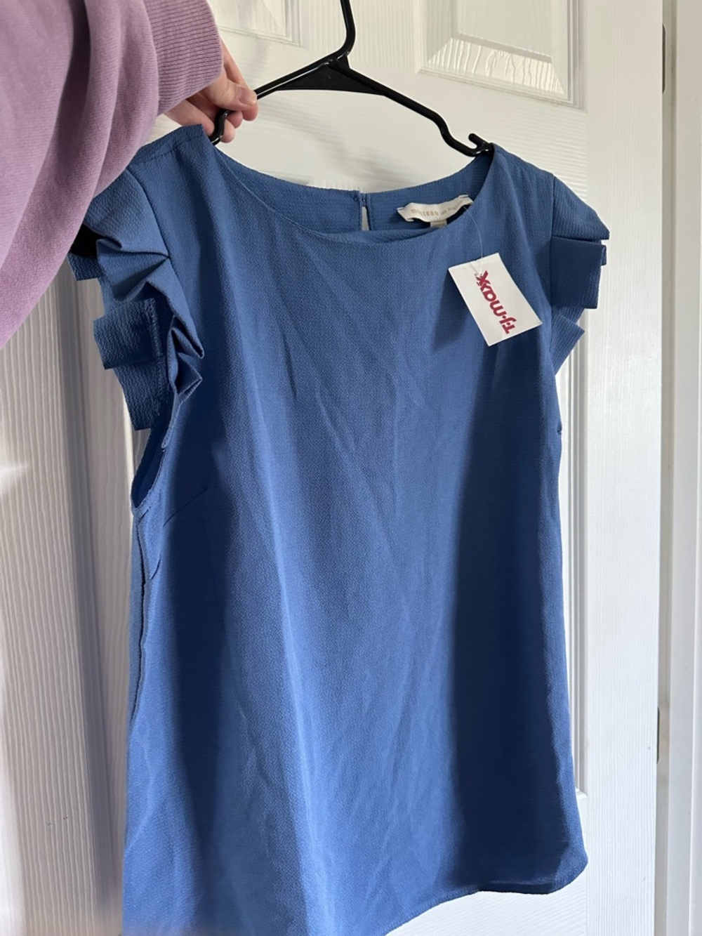 Ruffled Sleeve Blue Women's Blouse